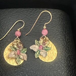Gold and Pink Floral Earrings